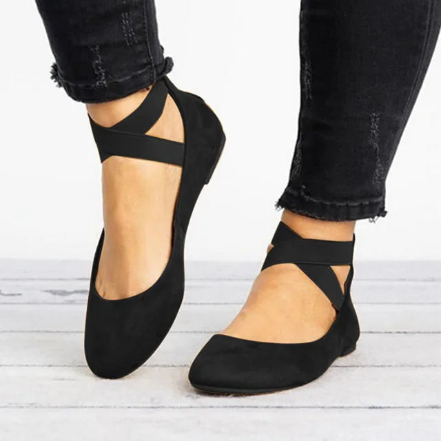 Damen-Ballerinas mit gekreuztem Knöchelriemen