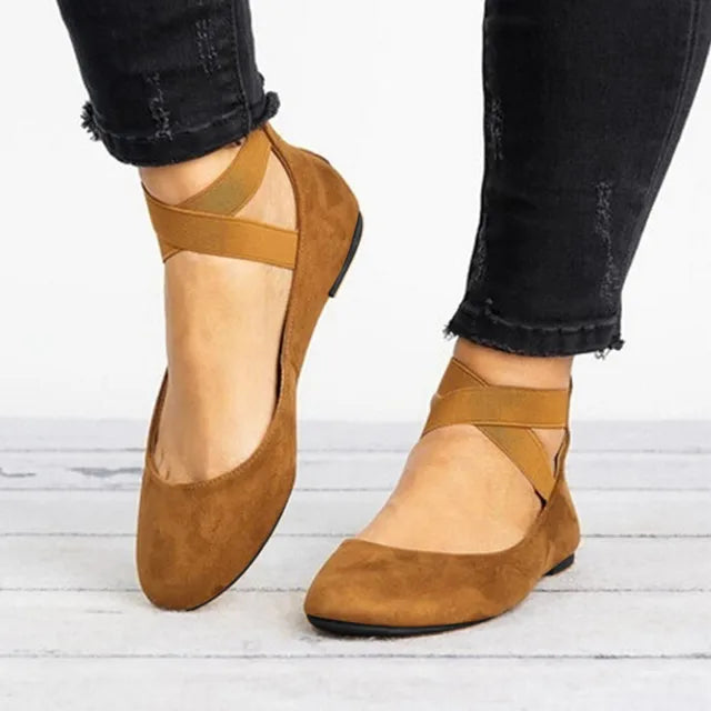 Damen-Ballerinas mit gekreuztem Knöchelriemen