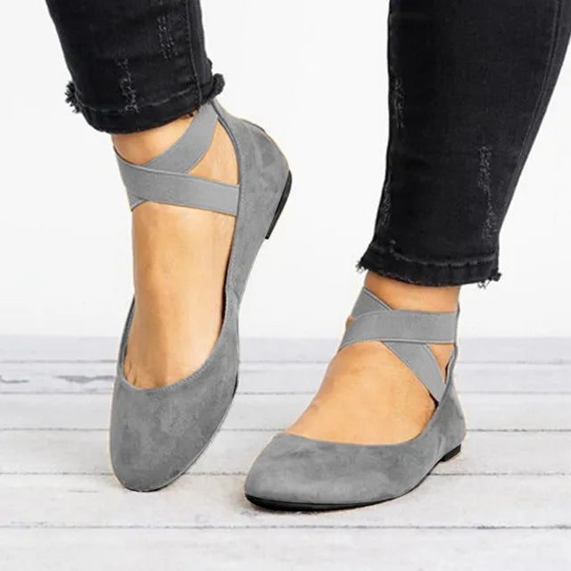 Damen-Ballerinas mit gekreuztem Knöchelriemen
