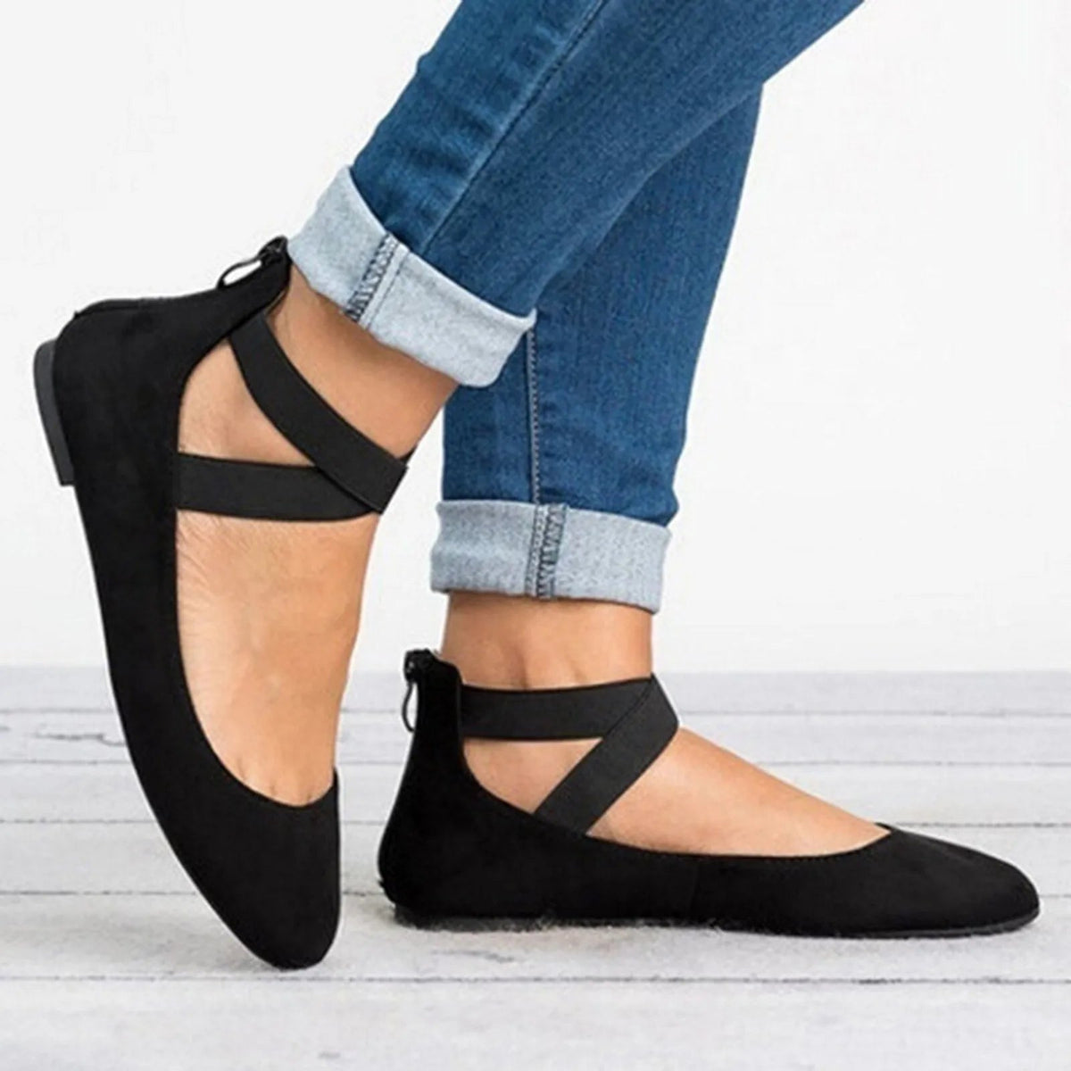 Damen-Ballerinas mit gekreuztem Knöchelriemen