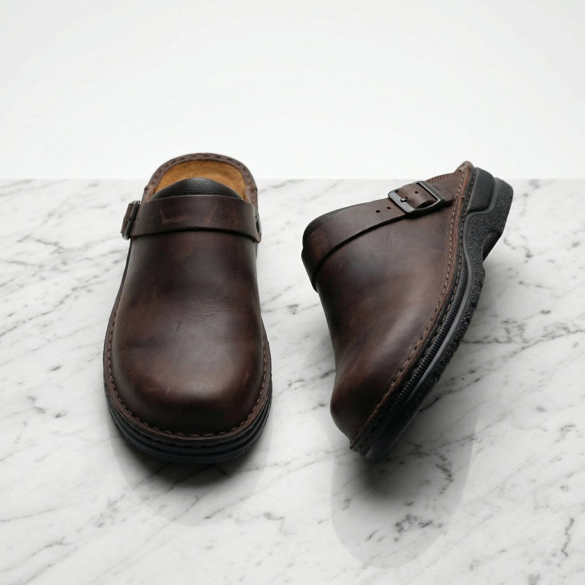 Damen-Slip-on-Premium-Lederclogs mit gepolsterter Sohle