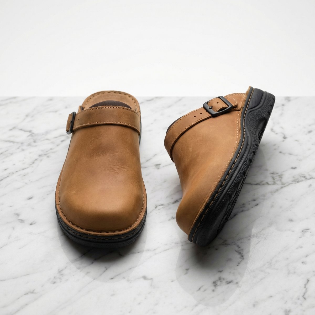 Damen-Slip-on-Premium-Lederclogs mit gepolsterter Sohle