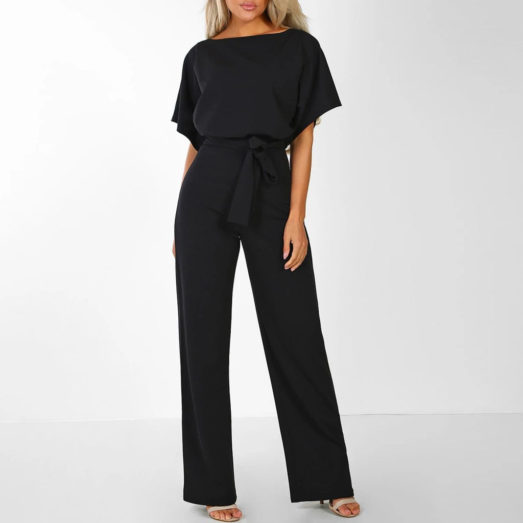 Damen-Jumpsuit mit weitem Bein und Gürtel