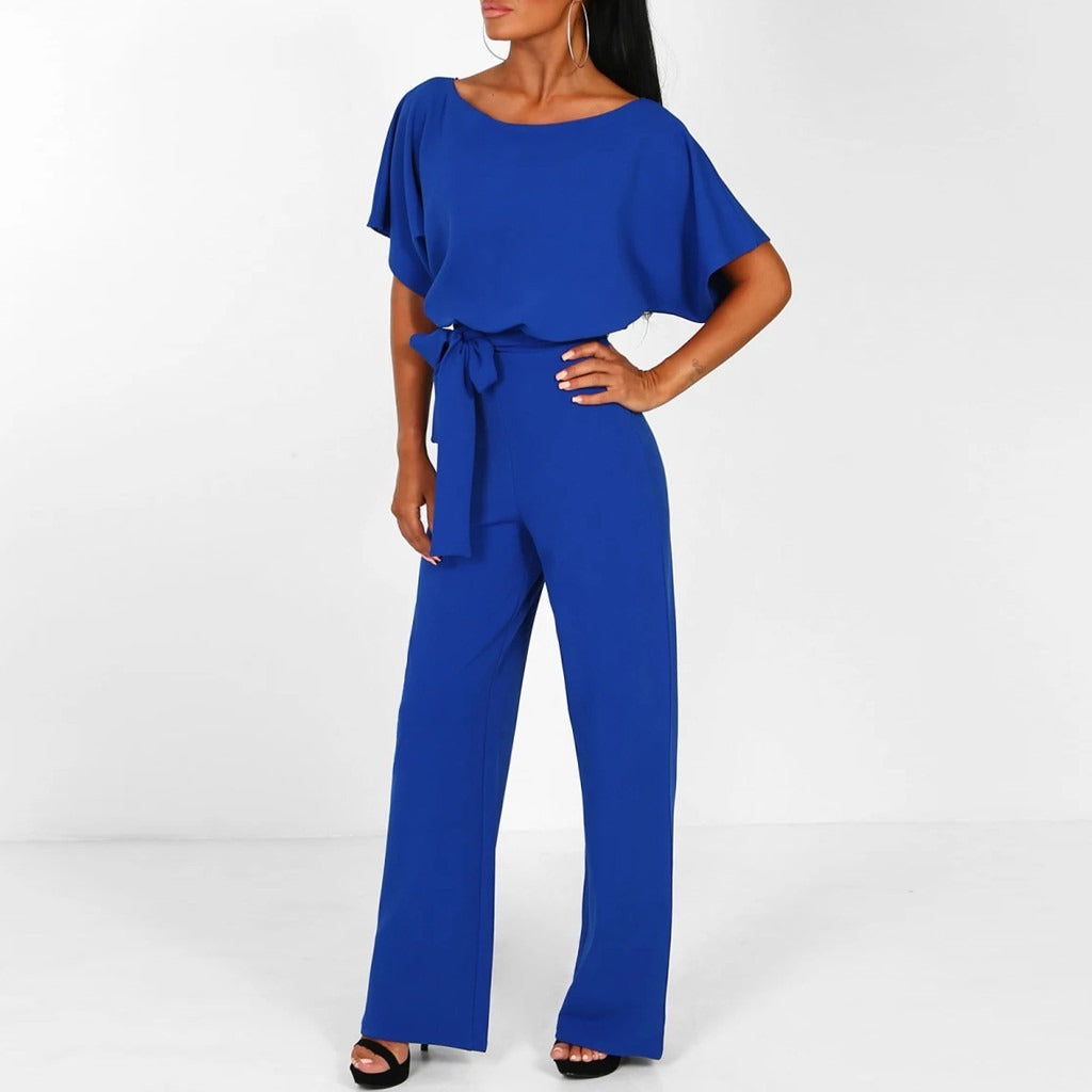 Damen-Jumpsuit mit weitem Bein und Gürtel