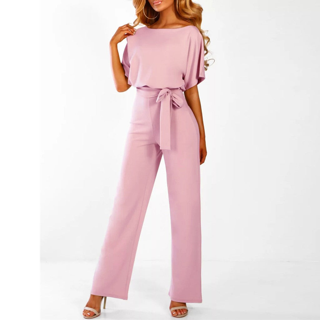 Damen-Jumpsuit mit weitem Bein und Gürtel