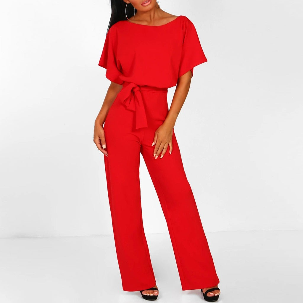 Damen-Jumpsuit mit weitem Bein und Gürtel