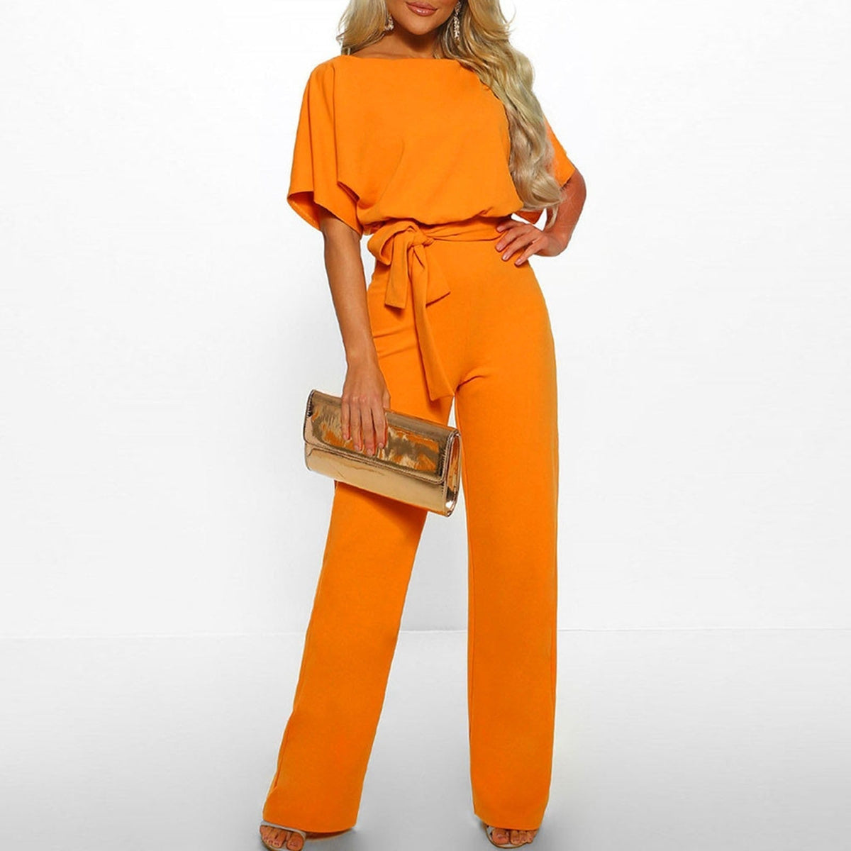Damen-Jumpsuit mit weitem Bein und Gürtel