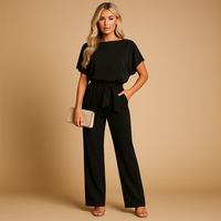 Damen-Jumpsuit mit U-Boot-Ausschnitt und weitem Bein