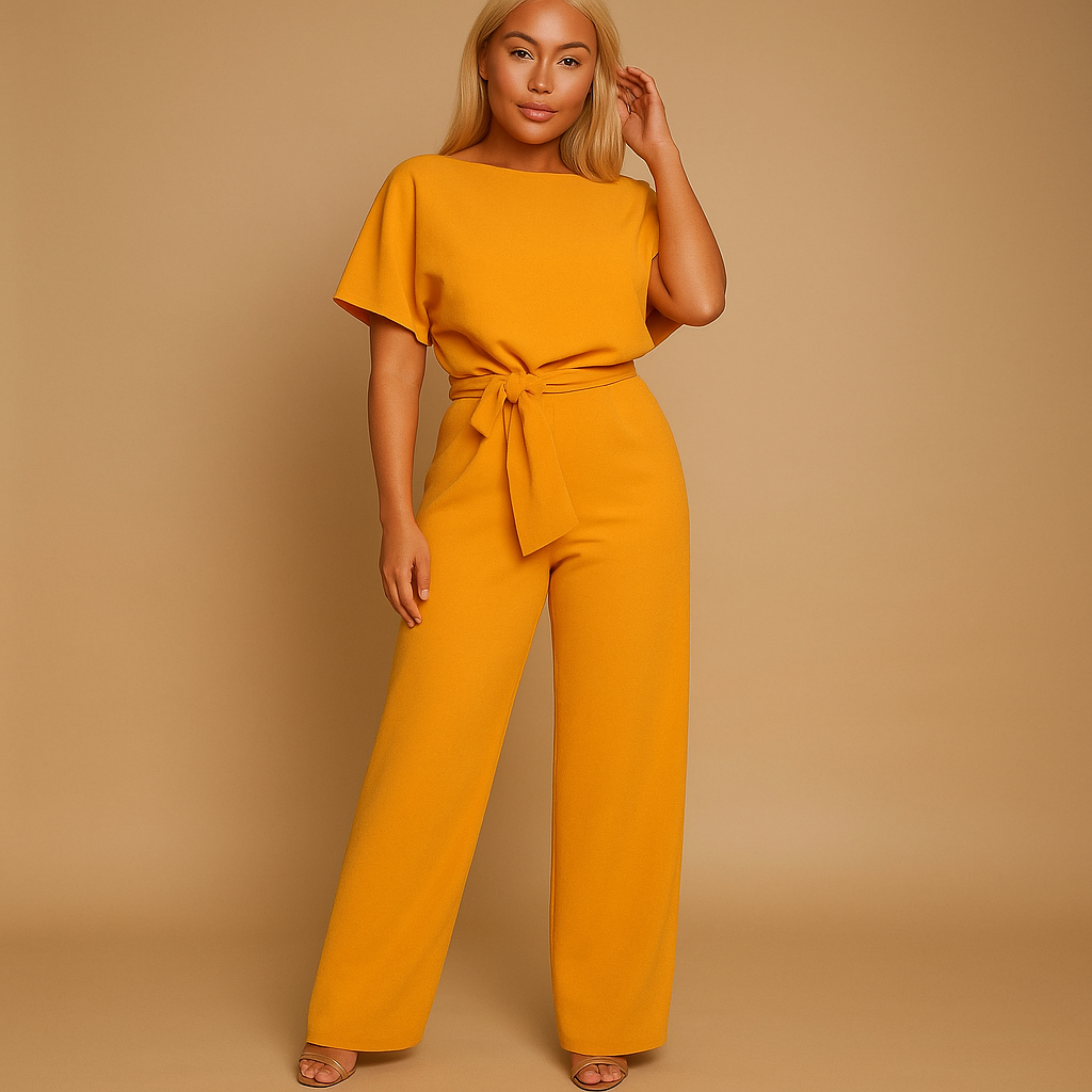 Damen-Jumpsuit mit U-Boot-Ausschnitt und weitem Bein