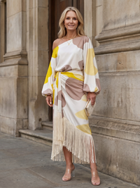 Damen One-Shoulder-Wickel-Midikleid