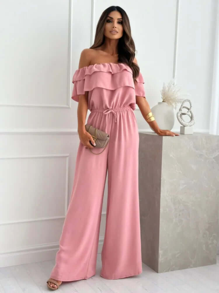 Schulterfreier Jumpsuit für Damen mit weitem Bein