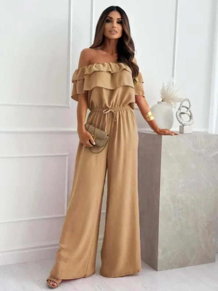 Schulterfreier Jumpsuit für Damen mit weitem Bein