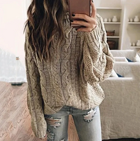 Damen schulterfreier Strickpullover mit Zopfmuster