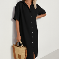 Damen Midi-Hemdblusenkleid mit Knopfleiste vorne