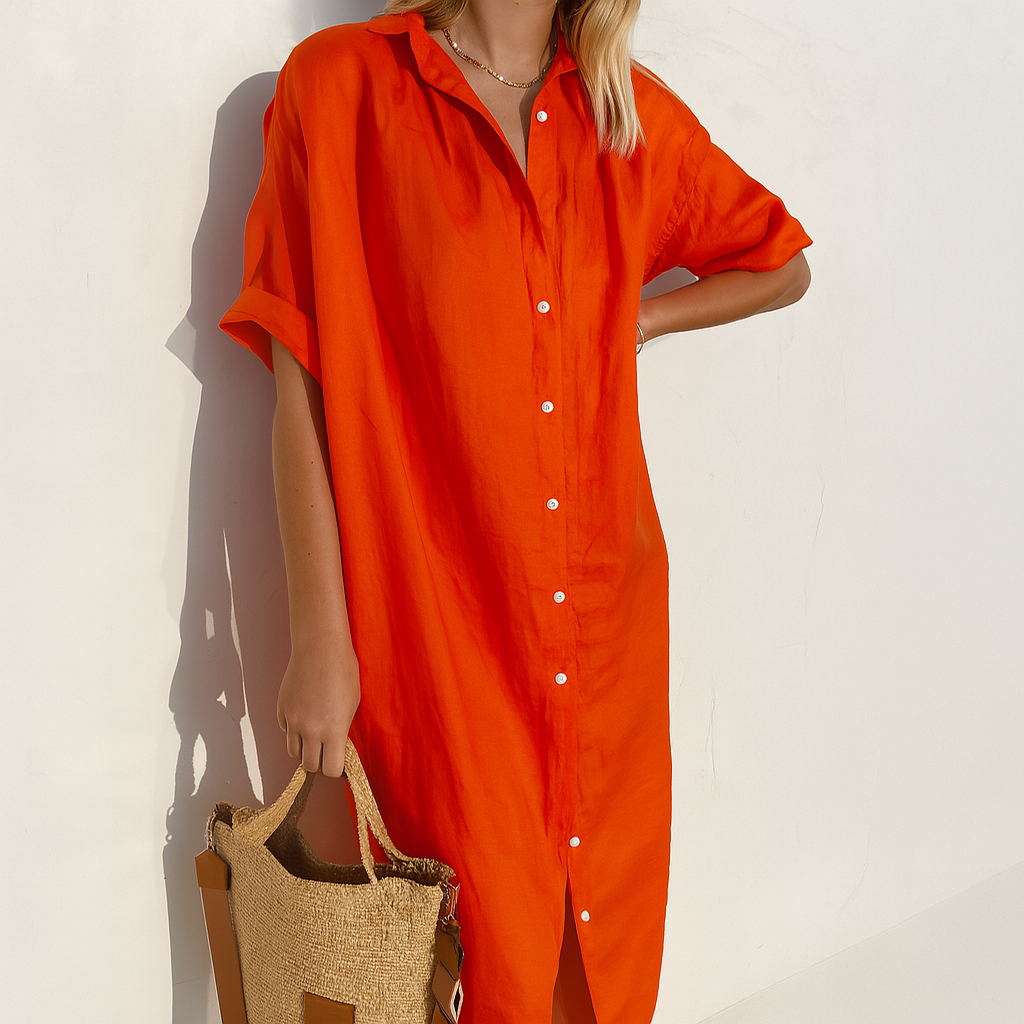 Damen Midi-Hemdblusenkleid mit Knopfleiste vorne