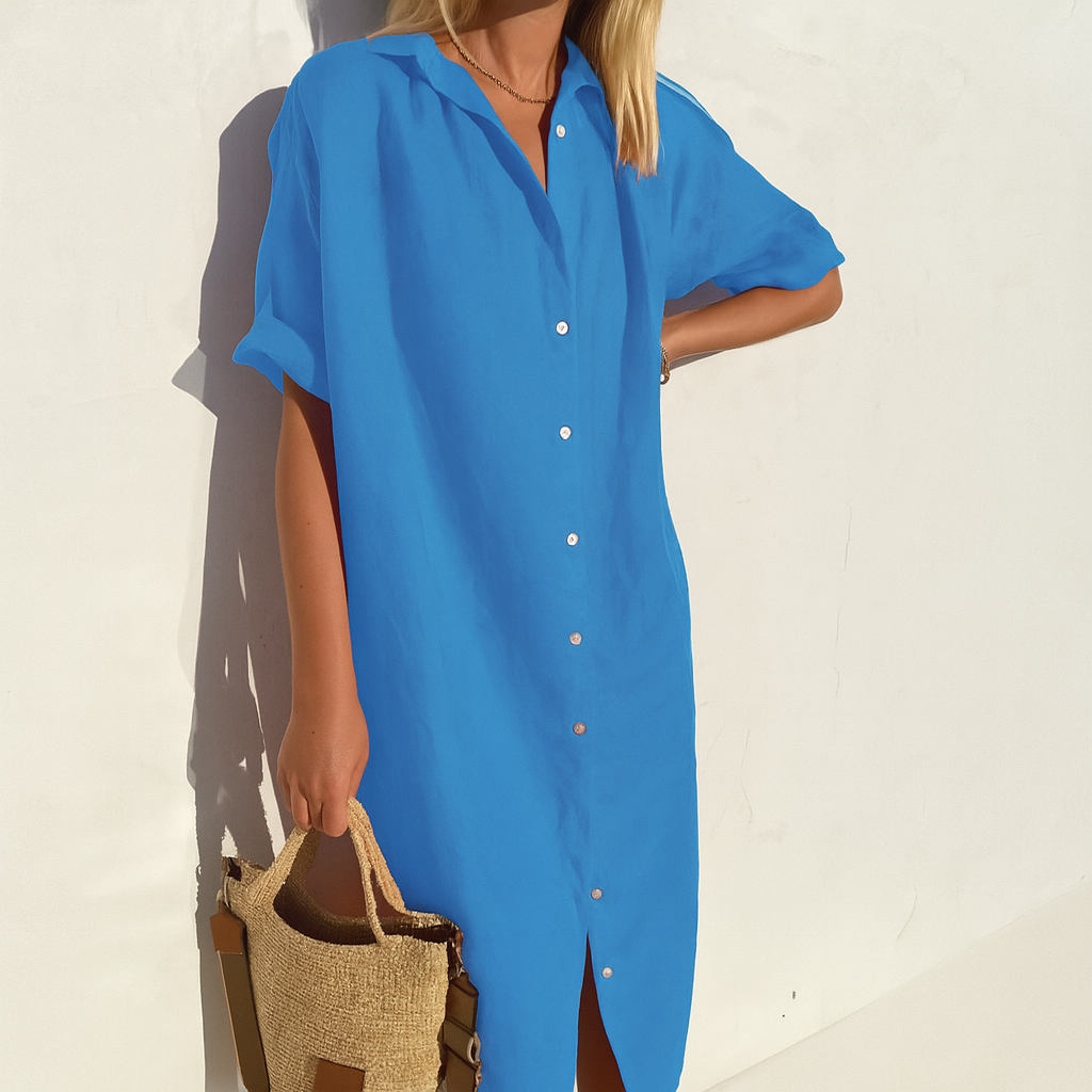 Damen Midi-Hemdblusenkleid mit Knopfleiste vorne
