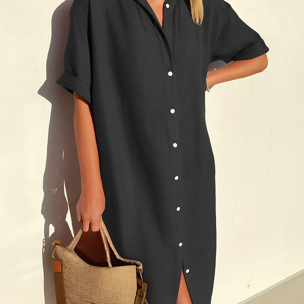 Damen Midi-Hemdblusenkleid mit Knopfleiste vorne