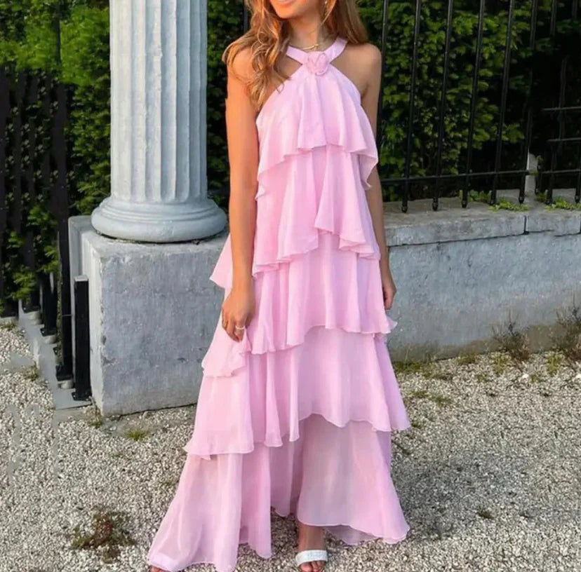Damen Rüschen Maxikleid in A-Linie