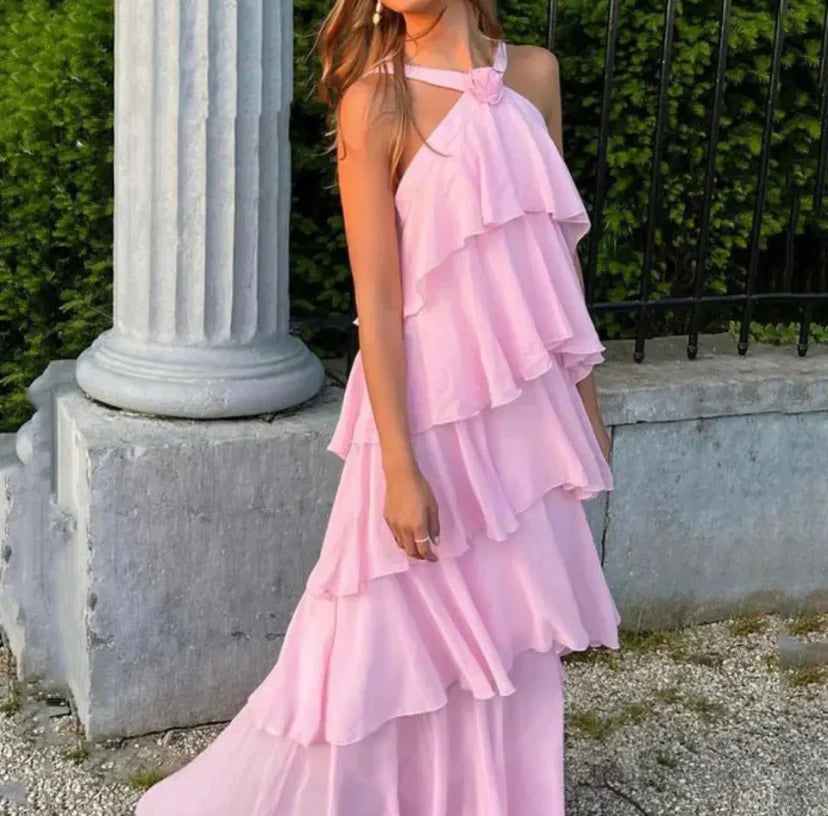 Damen Rüschen Maxikleid in A-Linie
