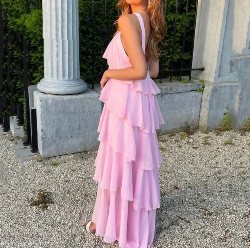 Damen Rüschen Maxikleid in A-Linie