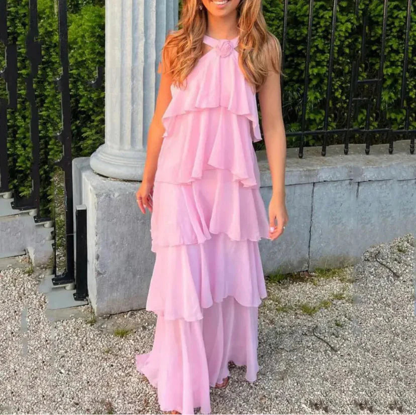 Damen Rüschen Maxikleid in A-Linie