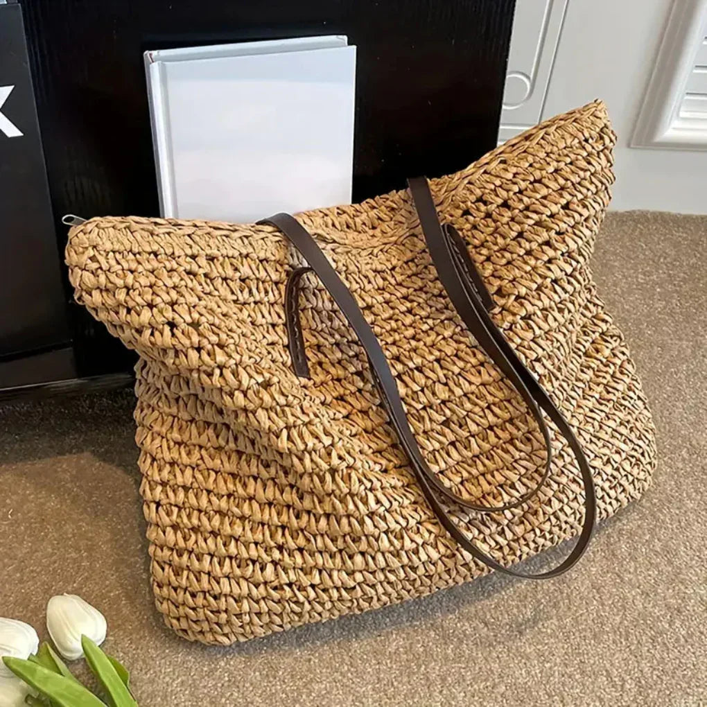 Damen geflochtene Schultertasche – Grosse Tote Bag