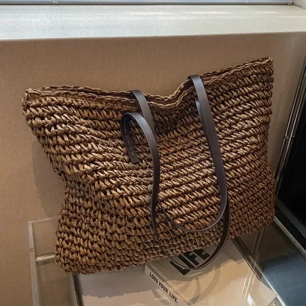 Damen geflochtene Schultertasche – Grosse Tote Bag