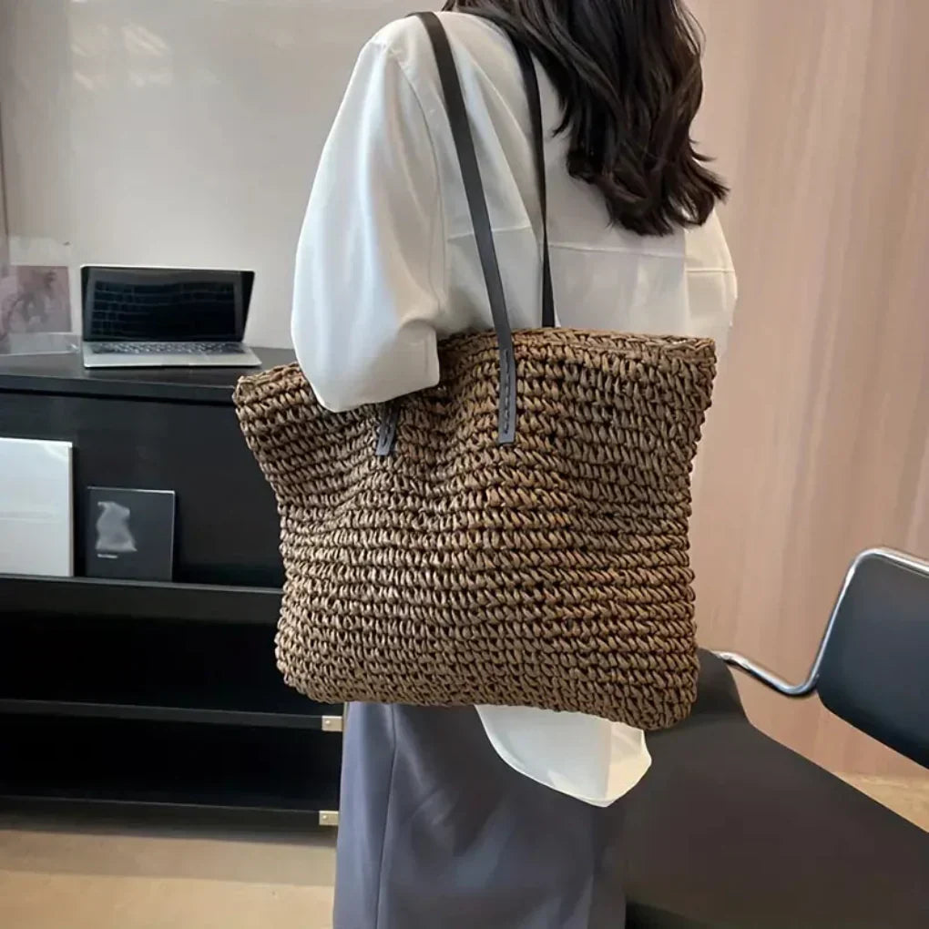 Damen geflochtene Schultertasche – Grosse Tote Bag
