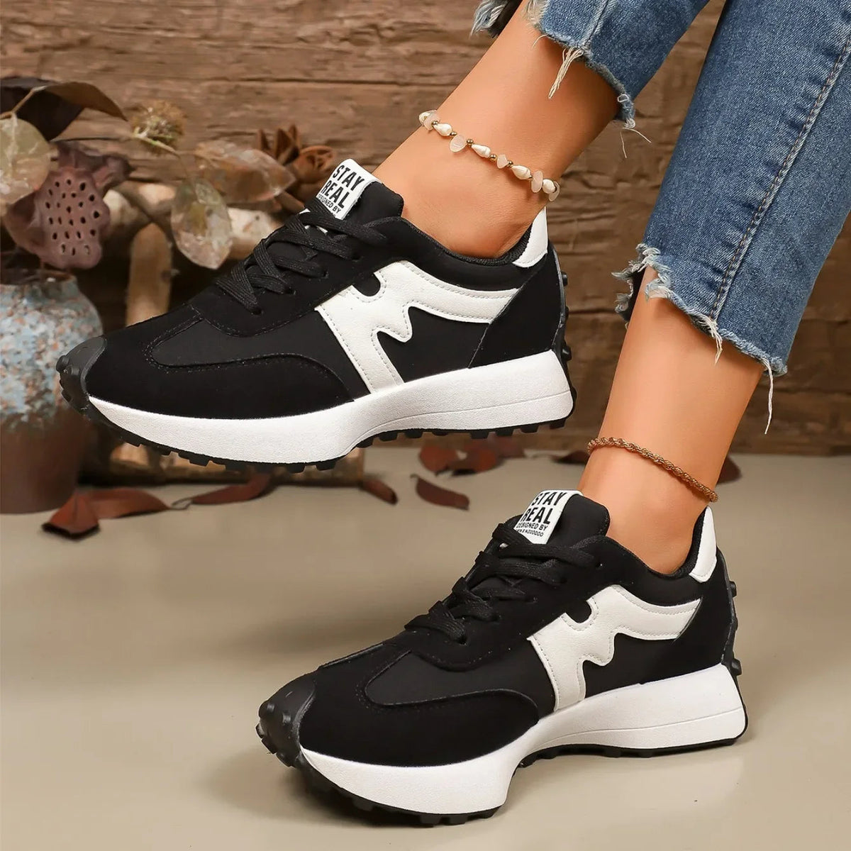 Damen-Plateau-Sportschuhe mit Schnürung