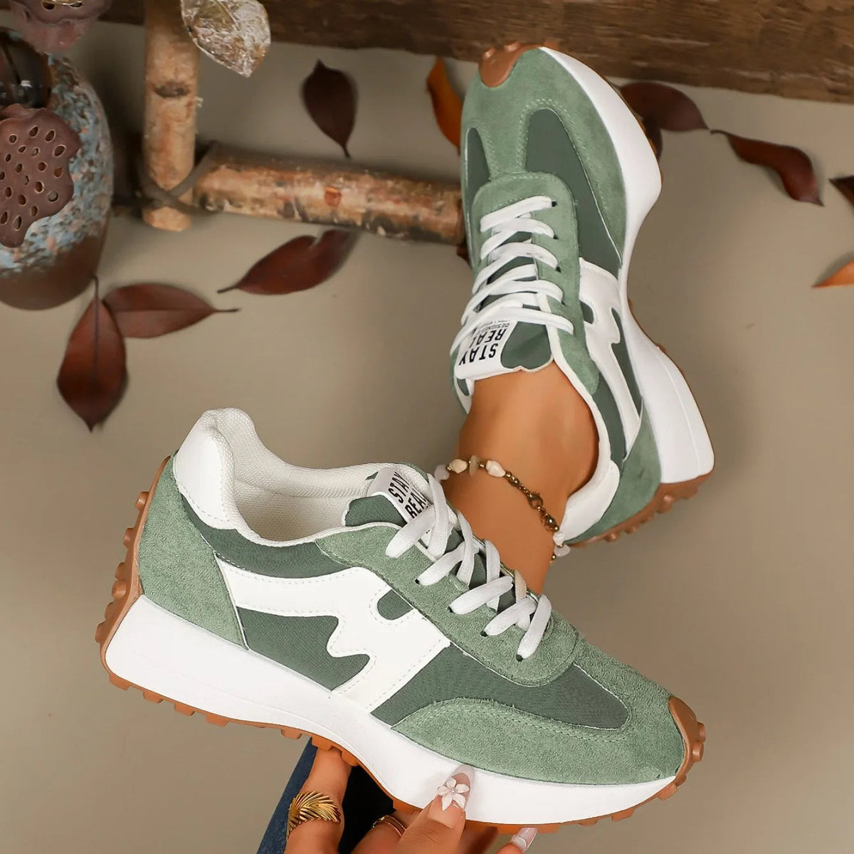 Damen-Plateau-Sportschuhe mit Schnürung
