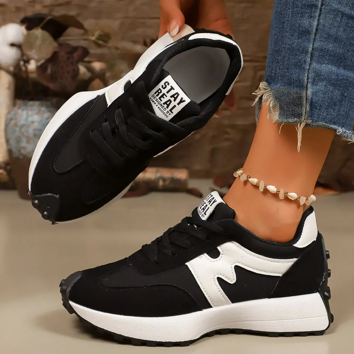 Damen-Plateau-Sportschuhe mit Schnürung