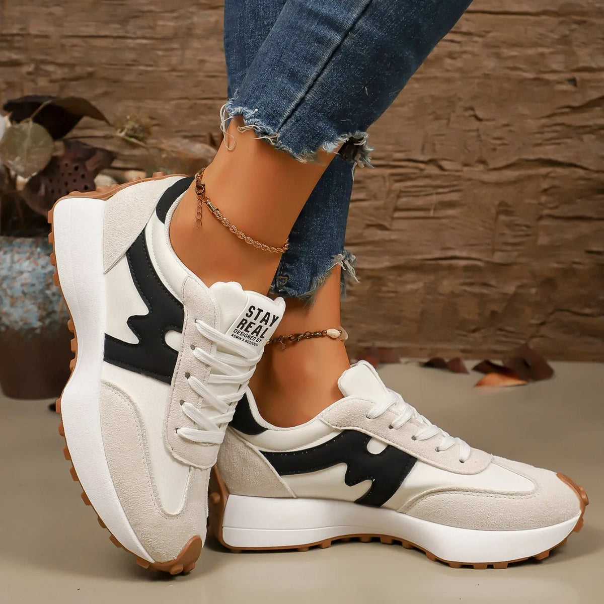 Damen-Plateau-Sportschuhe mit Schnürung