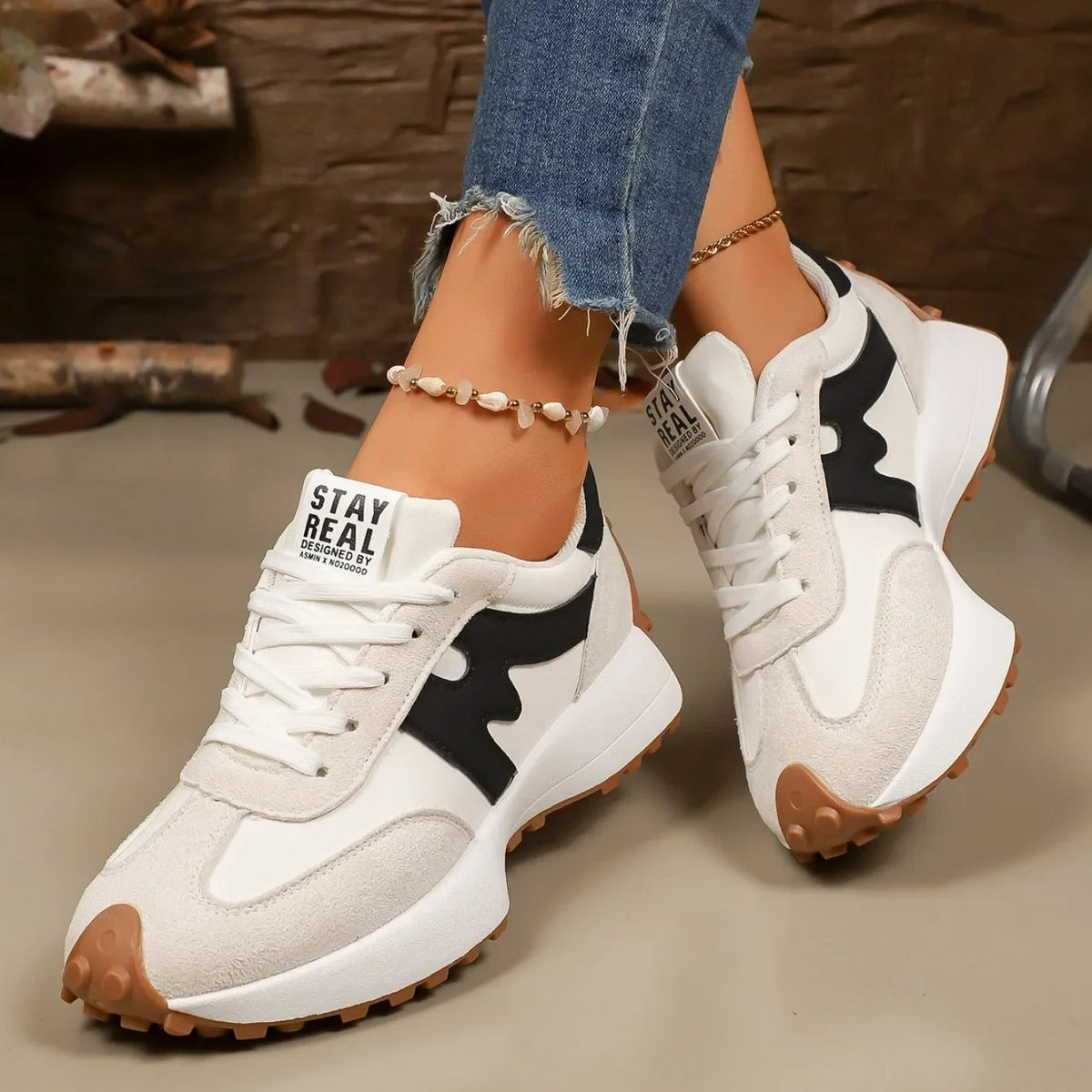 Damen-Plateau-Sportschuhe mit Schnürung