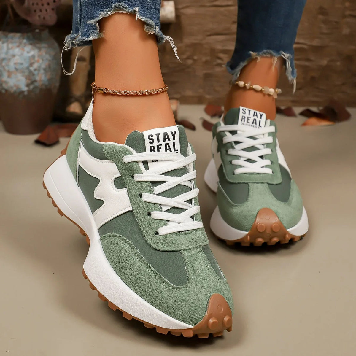 Damen-Plateau-Sportschuhe mit Schnürung