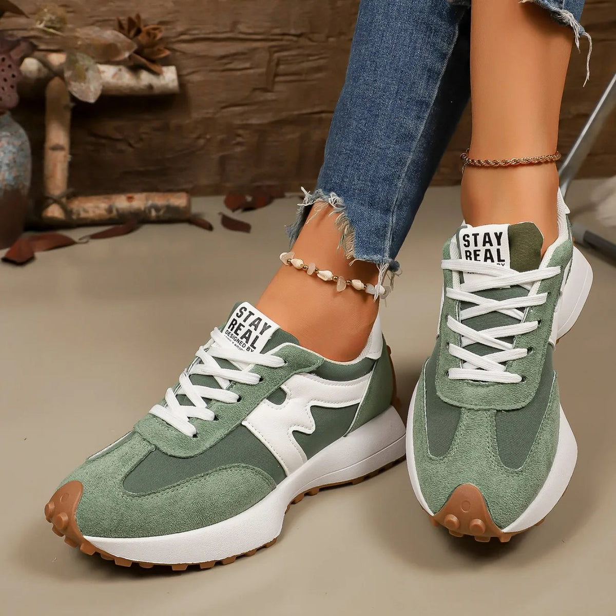 Damen-Plateau-Sportschuhe mit Schnürung