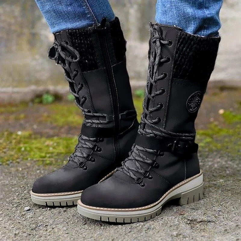 Damen-Schnürstiefel unter dem Knie
