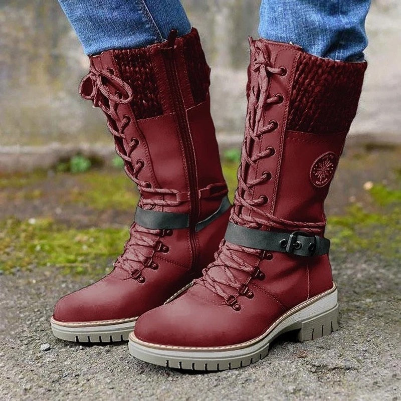 Damen-Schnürstiefel unter dem Knie