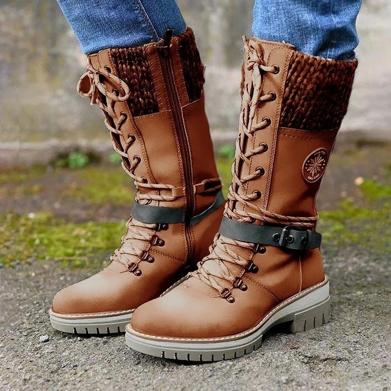 Damen-Schnürstiefel unter dem Knie