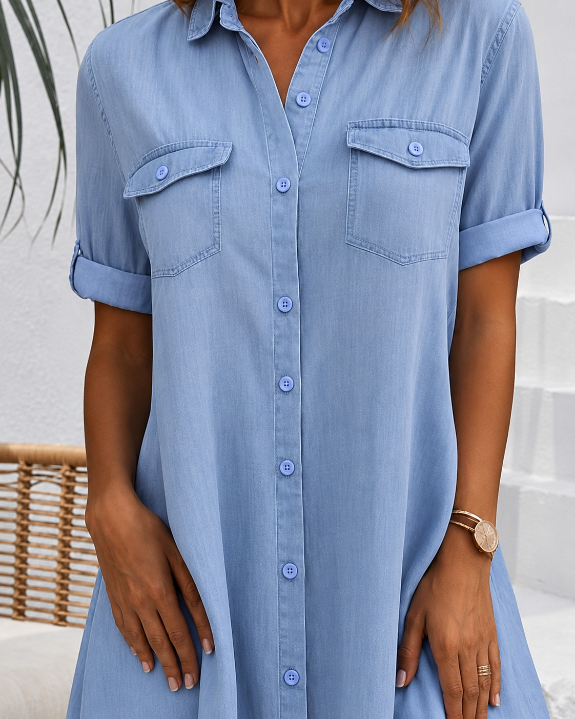 Damen Jeansblusenkleid mit Knöpfen