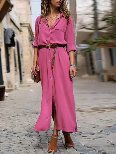 Damen-Hemdblusenkleid mit Knöpfen in Midilänge