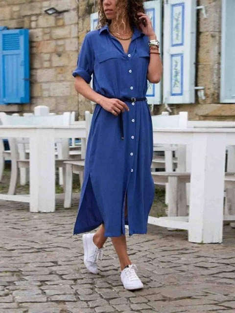 Damen-Hemdblusenkleid mit Knöpfen in Midilänge