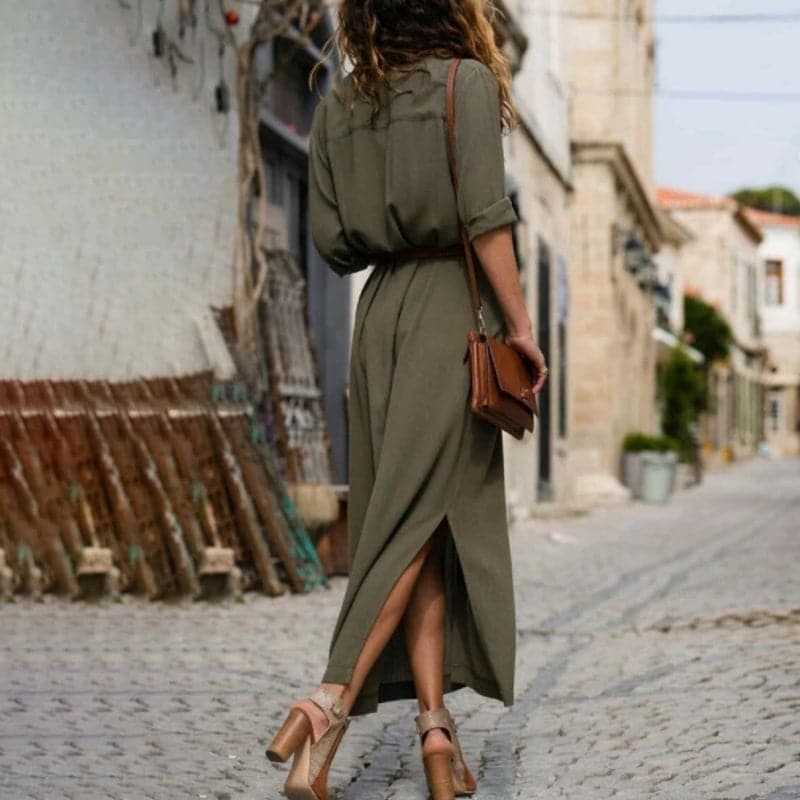 Damen-Hemdblusenkleid mit Knöpfen in Midilänge