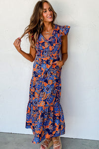 Damen gesmoktes geblümtes Sommer-Maxikleid