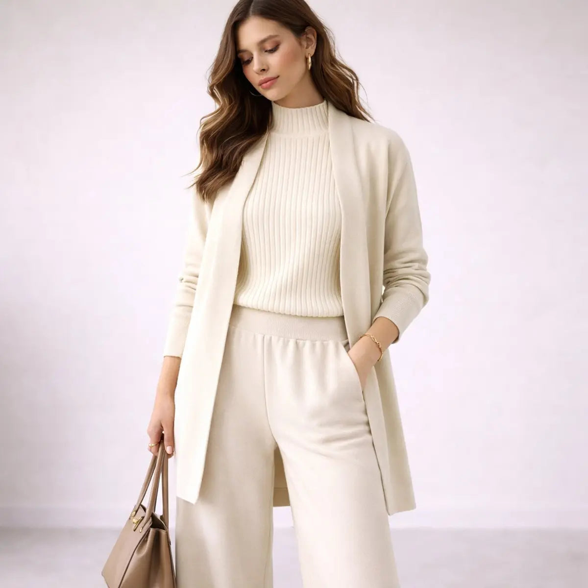Dreiteiliges Damen-Strick-Homewear-Set mit Cardigan