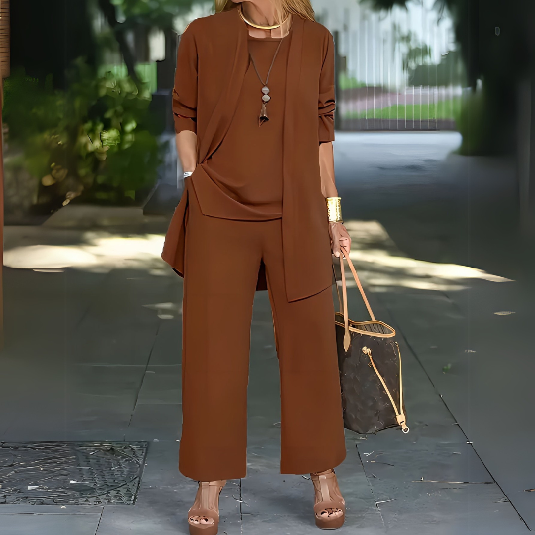 Dreiteiliges Damen-Set mit Hose mit weitem Bein