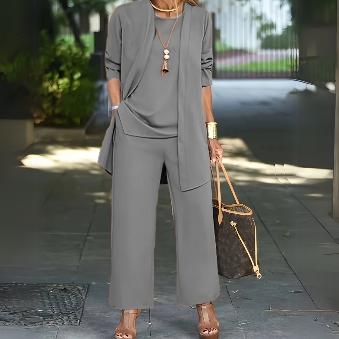 Dreiteiliges Damen-Set mit Hose mit weitem Bein
