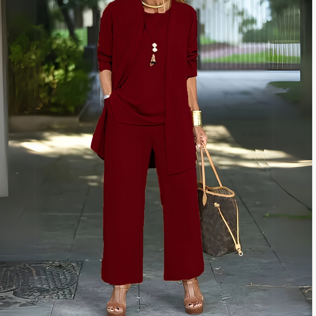 Dreiteiliges Damen-Set mit Hose mit weitem Bein
