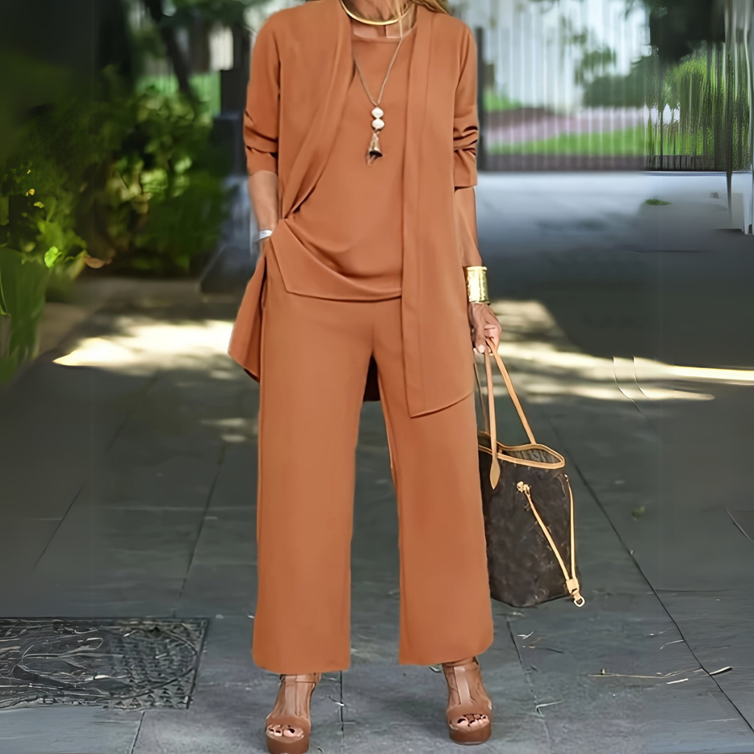 Dreiteiliges Damen-Set mit Hose mit weitem Bein