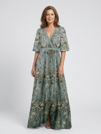 Besticktes Wickel-Maxikleid für Damen