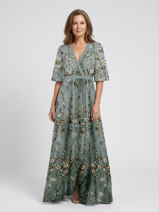 Besticktes Wickel-Maxikleid für Damen